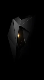 Black angular 3D form contains a single internal light source