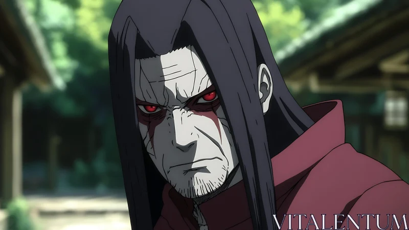 Scarred sorcerer stares down destiny with ember-red eyes