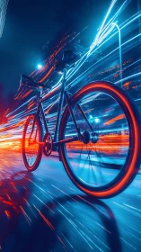 Neon-Lit Bicycle in Motion Through Digital Light Trails.