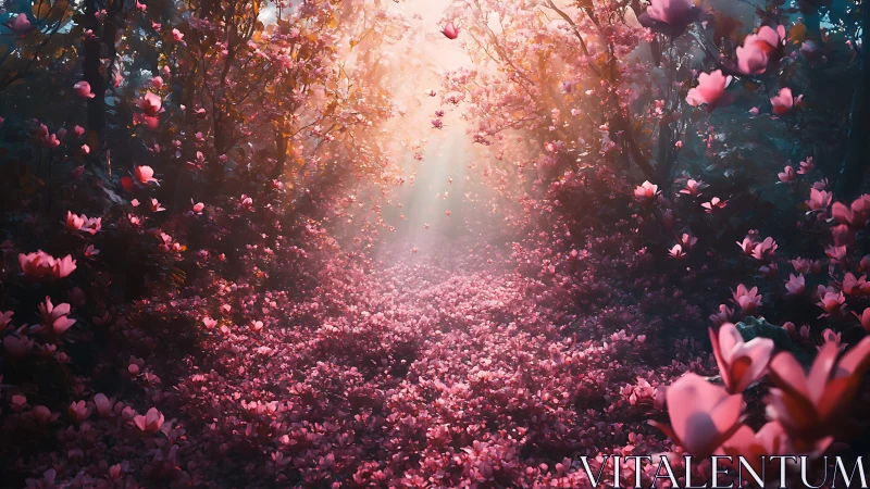 Pink Flower Path Glowing with Ethereal Light.