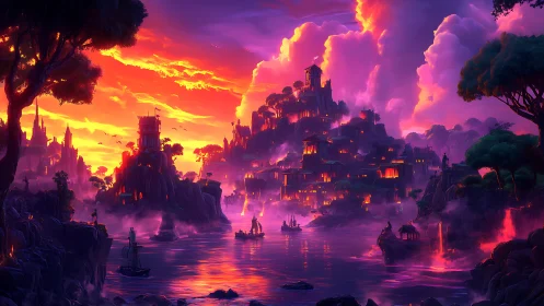 Sunset-soaked harbor kingdom ignites in luminous dreamfire