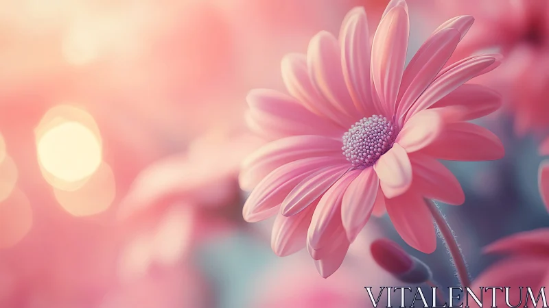 Soft pink daisy glowing gently in dreamy evening light.