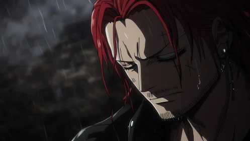 Stormlit warrior bows his head in quiet, aching resolve