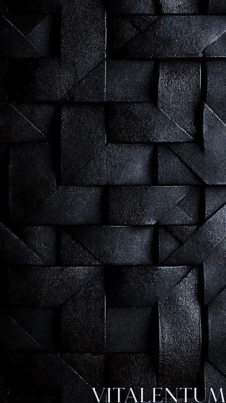 Textured black geometric weave with sculpted shadow planes.