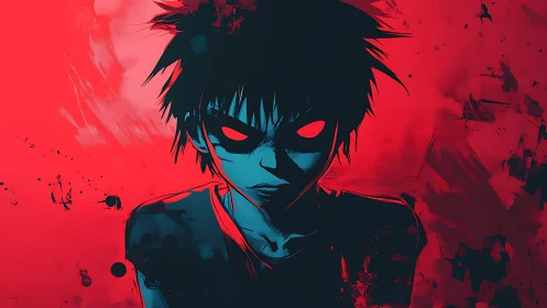 Neon-shadow anime portrait with high-contrast duotone field.