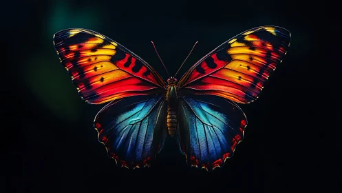 Butterfly specimen is centered against uniform dark background