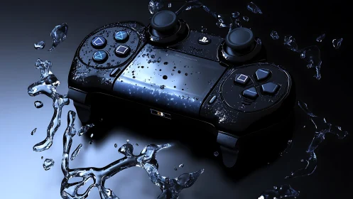 Waterproof PS5 Controller Rendered with Liquid Splash Effects.