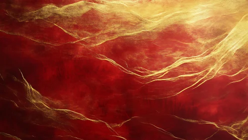 Abstract red and gold flowing lines in modern luxury art style.