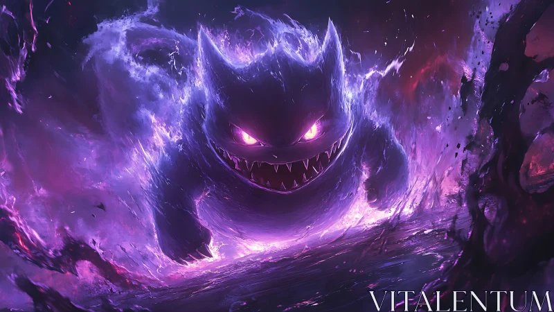 Playful purple ghost creature racing through glowing mist.