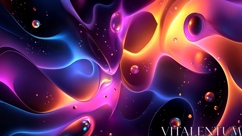 Abstract liquid gradients with multicolored luminous forms.