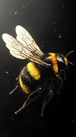 Photorealistic macro study of a flying bumblebee in motion