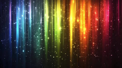 Vibrant Rainbow Light Streaks Abstract Digital Art Background.