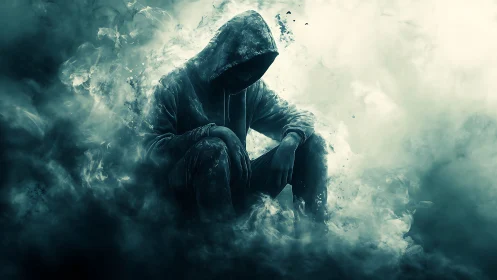 Smoke cradles a hooded phantom paused between worlds