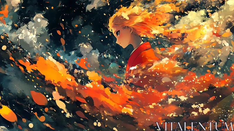 Profile figure is integrated into turbulent abstract color field