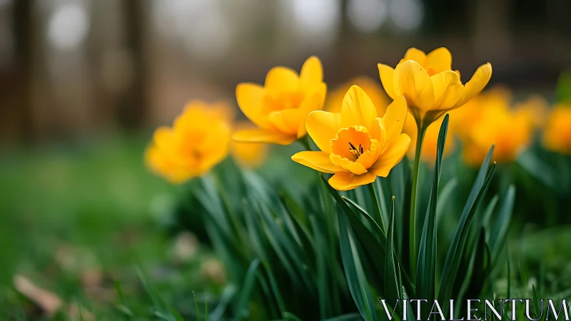 Cheerful Yellow Daffodils Bloom in Spring's Gentle Warmth