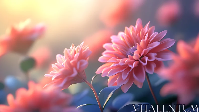 Pink Dahlia Flowers at Depth of Field Focus Point