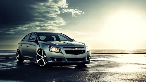 Sunlit silver sedan welcomes a calm coastal road escape
