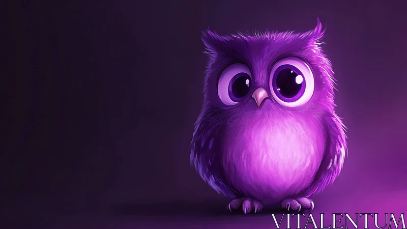 Midnight purple owl with big curious storybook eyes.