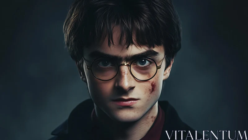 Determined young wizard portrait in moody cinematic lighting.