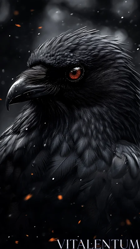 Black raven portrait rendered with high contrast lighting