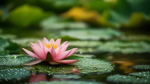 Macro optical study of dew-laden pink water lily bloom.