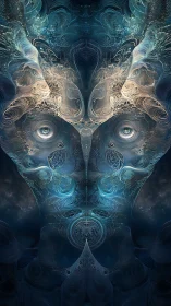 Galactic mask of swirling oceans and whispering circuitry.