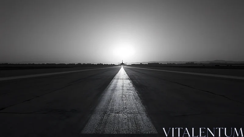 Backlit jet on runway centerline aligned with low horizon sun