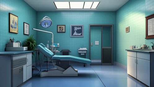 Turquoise dental sanctuary bathed in spotless clinical calm.