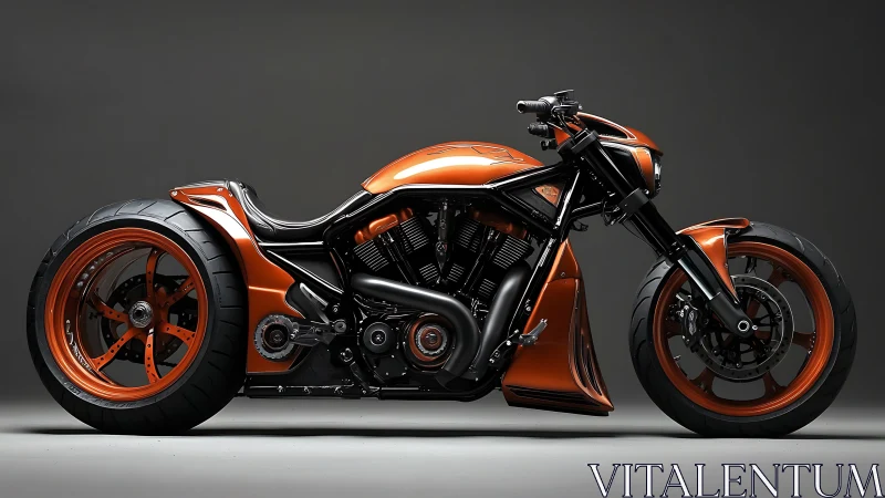 Low-slung orange custom motorcycle showcases aggressive stance