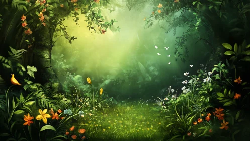 Enchanted Forest Clearing: Luminous Digital Botanical Fantasy.