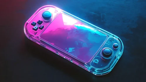 Translucent Gaming Console with Dual Analog Sticks Rendered in Neon Synthwave Aesthetic