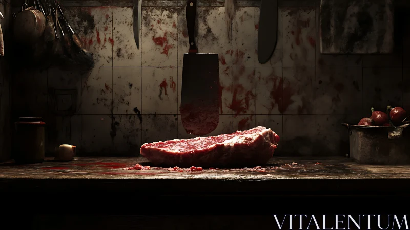 Butcher&rsquo;s midnight altar of steel, shadows, and raw flesh.
