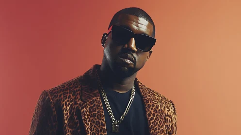 Man wearing leopard-print coat and sunglasses poses confidently