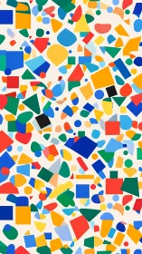 Multicolored geometric shapes scattered across light background