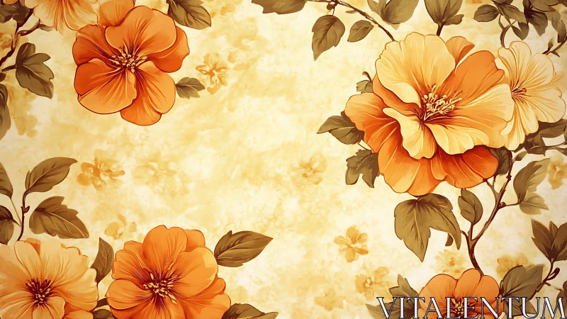 Vintage Floral Pattern with Orange and Cream Flowers.