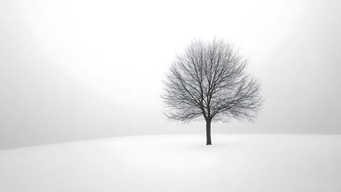 Quiet winter tree standing softly in a peaceful white field.