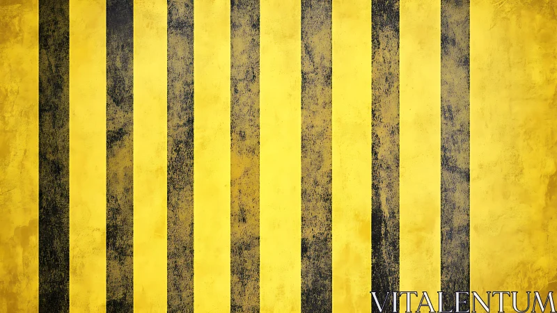 Industrial bee stripes on weathered yellow caution wall.