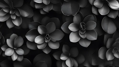 Monochrome succulent rosettes form dense sculpted pattern.