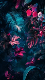 Neon Eden: Bioluminescent Orchids in Twilight.