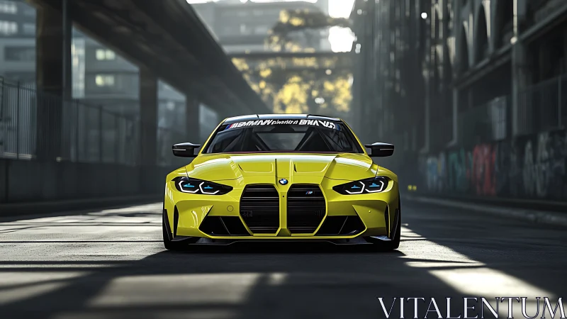 Yellow performance coupe dominates moody urban underpass scene