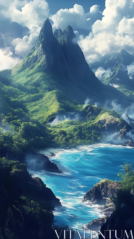 Majestic Island Peak Rises Above Turquoise Waters