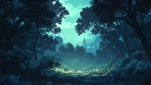 Mystical Forest Path to Distant Castle.