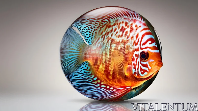 Vibrant Discus Fish in Spherical Glass Art Style, Studio Lighting.