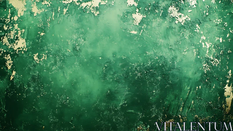 Textured green painted surface shows irregular distressed wear