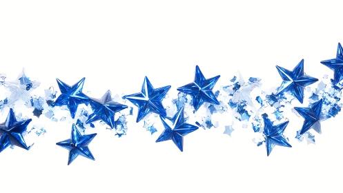Shimmering blue party stars dancing across bright white.
