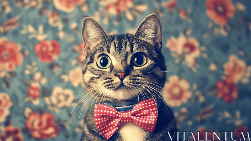 Tabby Cat in Red Polka Dot Bow Tie