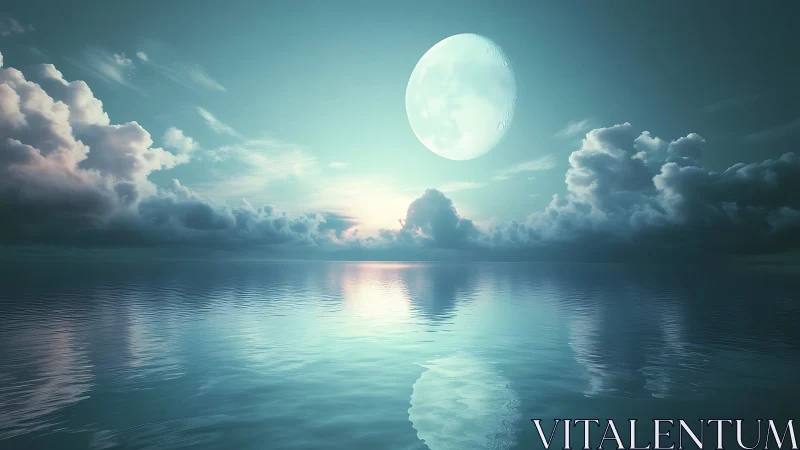 Moonlight drifts above glassy tides in a dream-bright hush