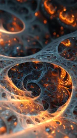 Fractal vortex structure with molten orange light filaments.