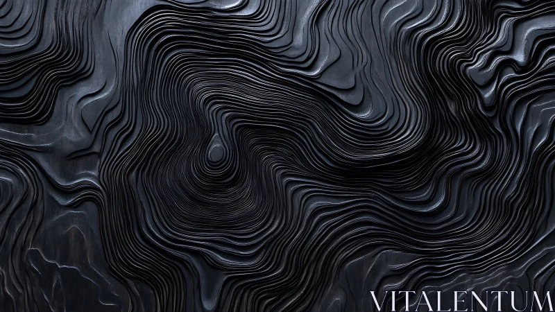 Midnight topographic ripples carving a molten charcoal maze.