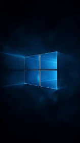 Glowing blue window logo floats over dark misty background